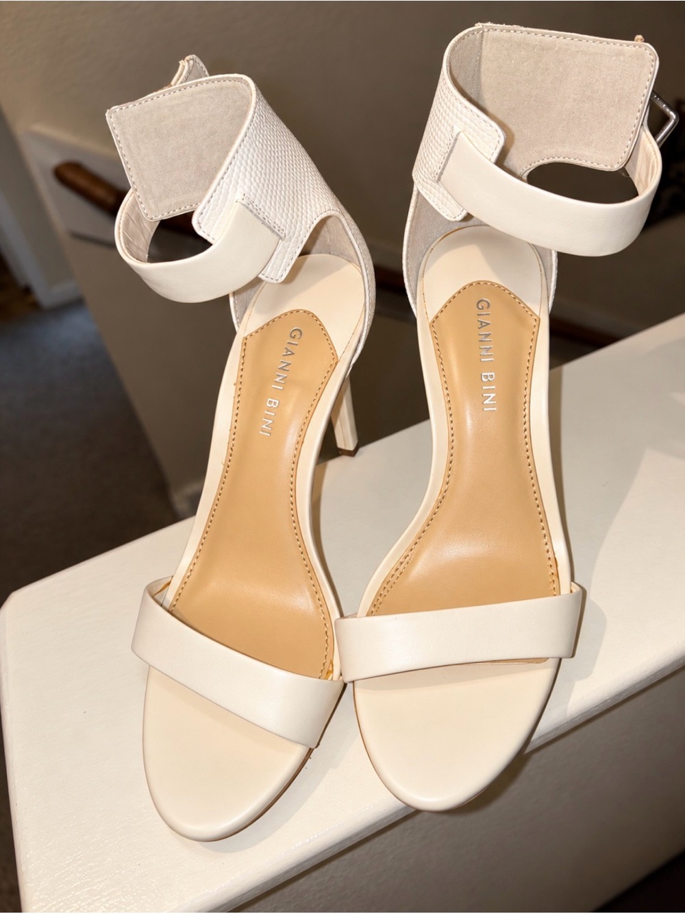 Gianni Bini Cream Ankle-Strap Stiletto Sandals